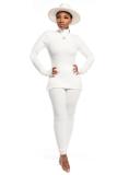 White Casual Fashion adult Solid Two Piece Suits Patchwork Slim fit pencil Long Sleeve