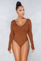 Brown Solid Skinny shorts Bodysuits