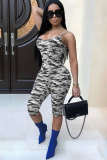 Yellow Fashion Sexy Print Camouflage Patchwork Sleeveless Slip  Rompers