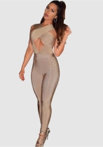 Gold Cotton Hollow Out Backless Patchwork Fashion sexy Jumpsuits & Rompers