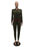 Green Elastic Fly Mid Patchwork pencil Pants Two-piece suit