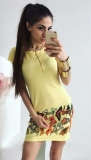 Yellow Brief O-Neck Short short skirts Print Dresses