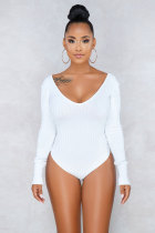 White Solid Skinny shorts Bodysuits