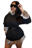 Black Sexy Fashion Cap Sleeve Long Sleeves O neck A-Line Mini Print Sequin Patchwork asymmetrical Club Dr