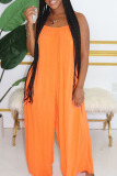 Orange Fashion Sexy Solid Slip Jumpsuits