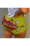 Red and yellow Milk Silk Elastic Fly High Print Straight shorts Bottoms