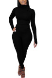 Black Milk Silk Fashion Sexy adult Ma'am Solid Two Piece Suits pencil Long Sleeve Two Pieces