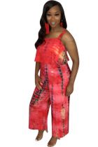 Red Sexy Casual Fashion Tie-dyed Polyester Slip  Jumpsuits