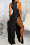 Dark Gray Patchwork Solid Asymmetrical Fashion Sexy adult Ma'am Swimwears Cover Up