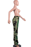 Leopard print Polyester Zipper Fly Mid camouflage Draped Straight Pants 