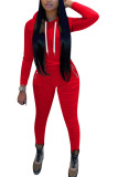rose red Fashion Sexy adult Ma'am Patchwork Solid Two Piece Suits Straight Long Sleeve Two Pieces