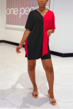 Black and red knit Sexy Patchwork Solid backless Straight Short Sleeve Two Pieces