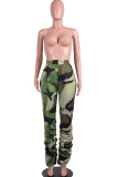 Yellow Polyester Zipper Fly Mid camouflage Draped Straight Pants 