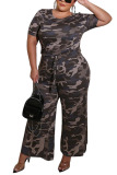 Light Gray Sexy Camouflage Polyester Short Sleeve O Neck Jumpsuits