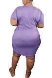 purple Polyester Fashion Sexy adult Ma'am O Neck Solid Plus Size 