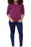 purple Polyester O Neck Long Sleeve Solid Tops