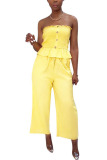 Yellow Polyester Fashion Casual adult Ma'am Solid Two Piece Suits Loose Sleeveless Two Pieces