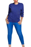 Dark Gray Polyester O Neck Long Sleeve Solid Tops