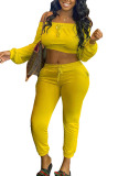 Yellow Polyester Fashion Sexy adult Ma'am Solid Two Piece Suits pencil Long Sleeve Two Pieces