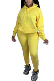 Yellow Polyester Fashion Active adult Ma'am Patchwork Solid Two Piece Suits pencil Long Sleeve Two Pieces