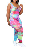 multicolor street Tie-dyed Sleeveless O Neck Jumpsuits