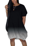 Black Casual Short Sleeves O neck Straight Mini Solid Dresses
