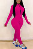 Blue Fashion Sexy Solid zipper Milk. Long Sleeve O Neck Jumpsuits