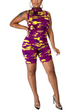 purple Polyester Fashion adult Ma'am Street Camouflage Two Piece Suits pencil Sleeveless Two Pieces