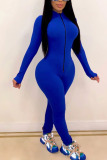 Black Fashion Sexy Solid zipper Milk. Long Sleeve O Neck Jumpsuits
