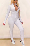 Pink Fashion Sexy Solid zipper Milk. Long Sleeve O Neck Jumpsuits
