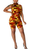 Red Polyester Fashion adult Ma'am Street Camouflage Two Piece Suits pencil Sleeveless Two Pieces