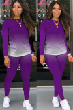 purple Fashion Casual adult Ma'am Solid Gradient Two Piece Suits pencil Long Sleeve Two Pieces