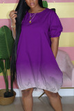 purple Casual Short Sleeves O neck Straight Mini Solid Dresses
