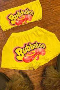 Yellow and pink Sexy Print Straight Sleeveless Two Pieces