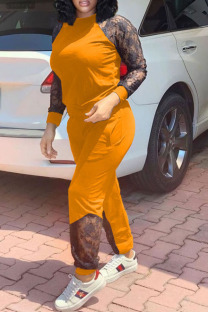 Orange Casual Solid Regular Long Sleeve Two Pieces