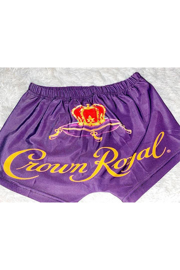 purple Polyester Elastic Fly Low Print Straight shorts Bottoms