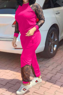 rose red Casual Solid Regular Long Sleeve Two Pieces
