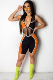 Orange Fashion Sexy perspective Mesh Patchwork Sleeveless V Neck Rompers