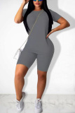 Grey Fashion Sexy Solid Two Piece Suits pencil Short Sleeve Two Pieces