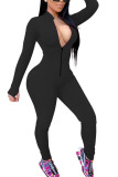 Red Fashion Casual Solid zipper Milk. Long Sleeve O Neck Jumpsuits