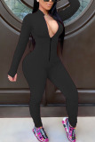 Green Fashion Casual Solid zipper Milk. Long Sleeve O Neck Jumpsuits