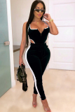 Black Sexy Solid Patchwork Backless Sleeveless O Neck Jumpsuits