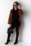 Black adult Casual Fashion Camouflage Print Two Piece Suits Leopard Ribbon pencil Long Sleeve T