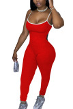 Red Fashion Sexy Solid Sleeveless Slip Jumpsuits