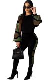 Black adult Casual Fashion Camouflage Print Two Piece Suits Leopard Ribbon pencil Long Sleeve T