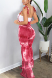 Red street Print Tie-dyed Polyester Sleeveless Slip Jumpsuits
