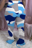 Blue Polyester Elastic Fly Mid Print Skinny Pants Bottoms