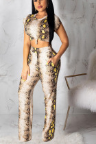 Yellow Milk Silk Sexy Print crop top Loose Short Sleeve Two Pieces