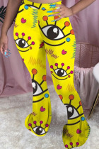 Yellow Polyester Elastic Fly Mid Print Skinny Pants Bottoms