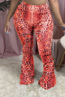 Red Elastic Fly Mid Leopard Boot Cut Pants Bottoms